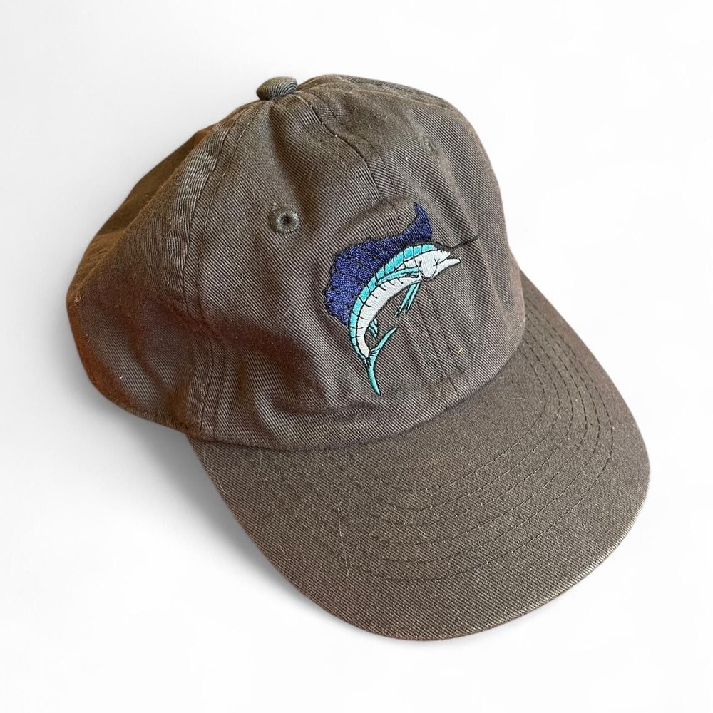 Vintage Swordfish Embroidered Dad Hat Brown Cotton Cap Y2K‎